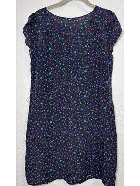 Heritage 1981 Black Silk Mini Dress Heart Print Tunic Cap Sleeve Size Large